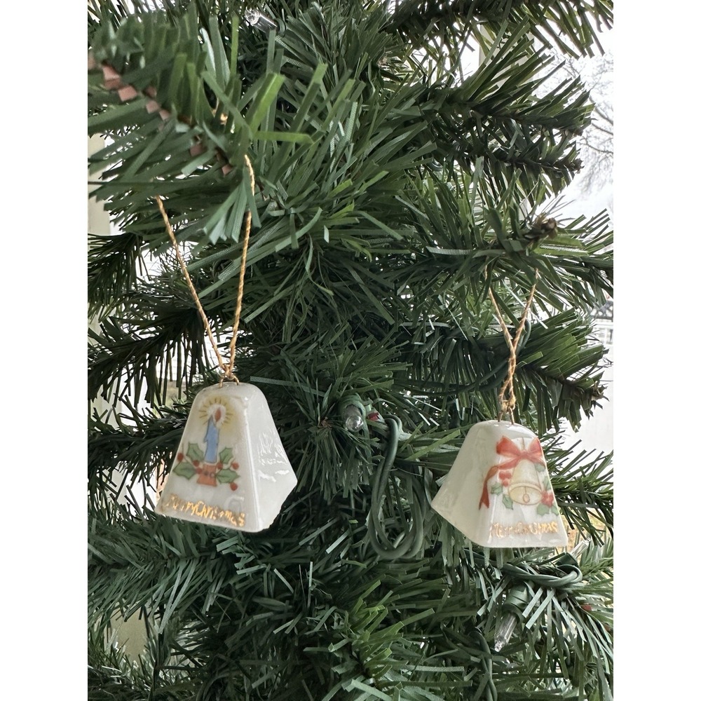 2 Vintage 1950s Porcelain Christmas Mini 1" Bell Ornament‎ Made In Japan